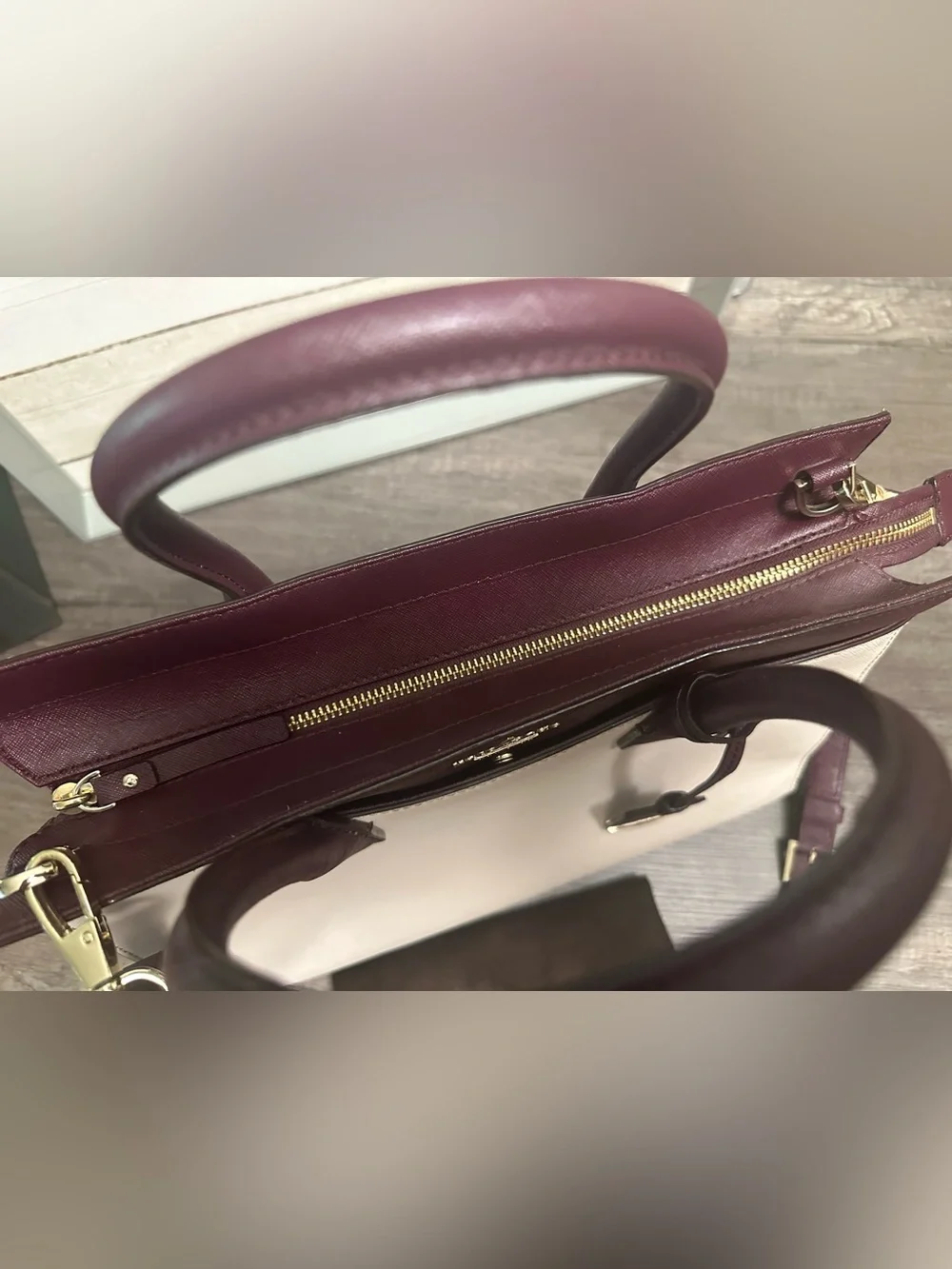 kate spade Cream and Plum Two-Tone Leather Satchel